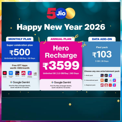 Jio introduces â€˜Happy New Year 2026â€™ prepaid plans starting at â‚¹103